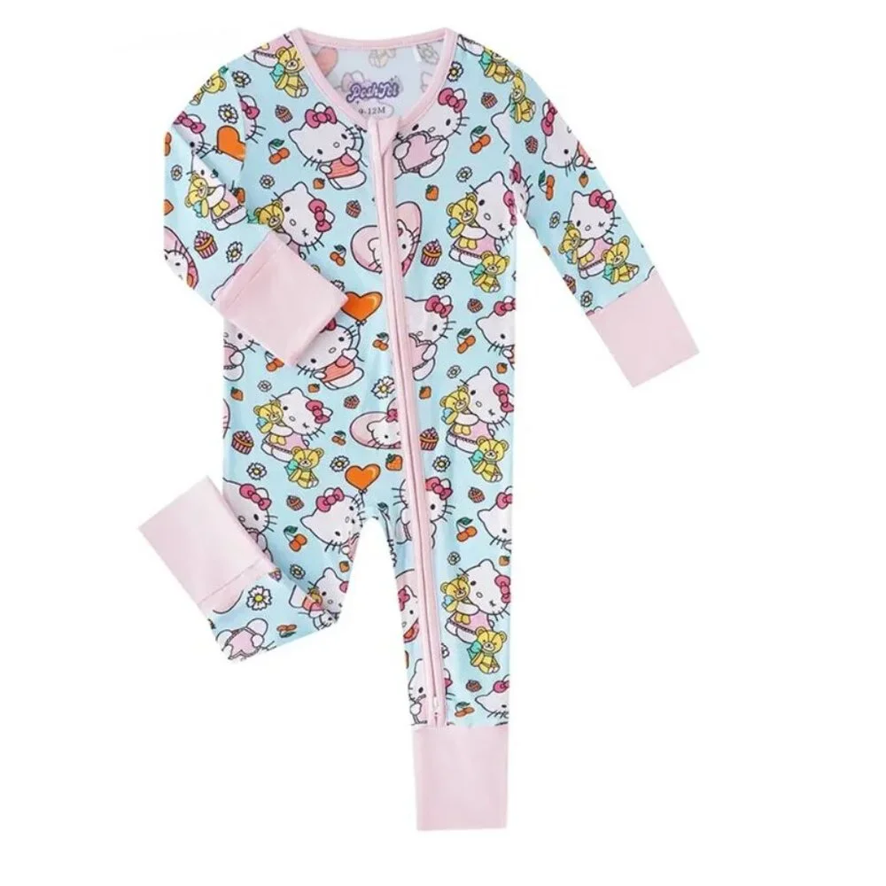 Hello Kitty Baby Girls Bamboo Romper Jumpsuit Sleeper Pajamas